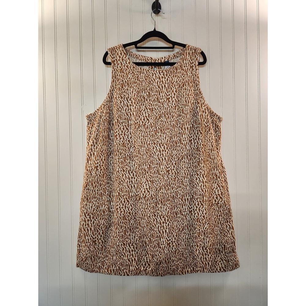 Old Navy‎ Women's Brown Animal Print Linen Blend Sleeveless Shift Dress Size XL